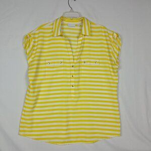 New York & Company Tunic Top XL Pullover Yellow White Striped Sleeveless